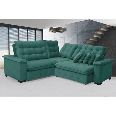 Sofá Manchester 2.63x2.63m De Canto, Retrátil E Reclinável - Verde