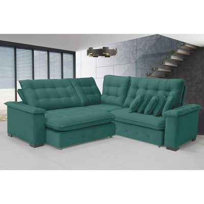 Sofá Manchester 2.63x2.63m De Canto, Retrátil E Reclinável - Verde