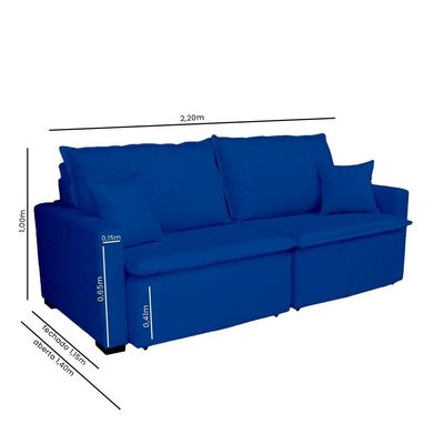 Sofá Cama Tóquio Com Almofadas Soltas 2.20m-azul