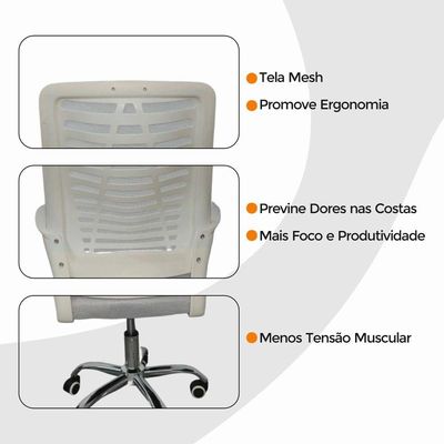 Kit 6 Cadeiras Escritório Oficial Esteirinha Tela Mesh Branc