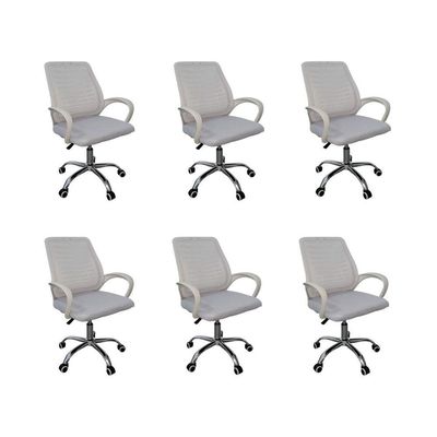 Kit 6 Cadeiras De Escritório Esteirinha Tela Mesh Ergonômico Branco