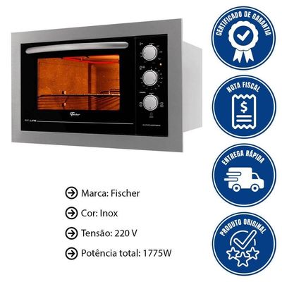 Forno Elétrico Fischer Fit Line Embutir 48L Inox Autolimpante 220V