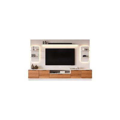 Estante Home Noble Para Tv Até 75” 270cm Com 2 Torres Nichos E Led Rack Sala Off White/jequitiba Off White/jequitiba