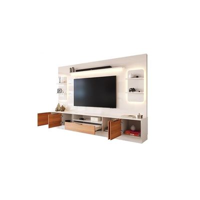 Estante Home Noble Para Tv Até 75” 270cm Com 2 Torres Nichos E Led Rack Sala Off White/jequitiba Off White/jequitiba