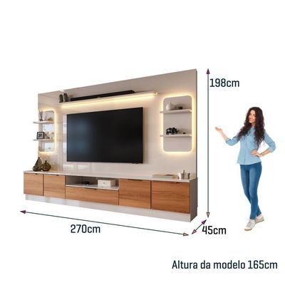Estante Home Noble Para Tv Até 75” 270cm Com 2 Torres Nichos E Led Rack Sala Off White/jequitiba Off White/jequitiba