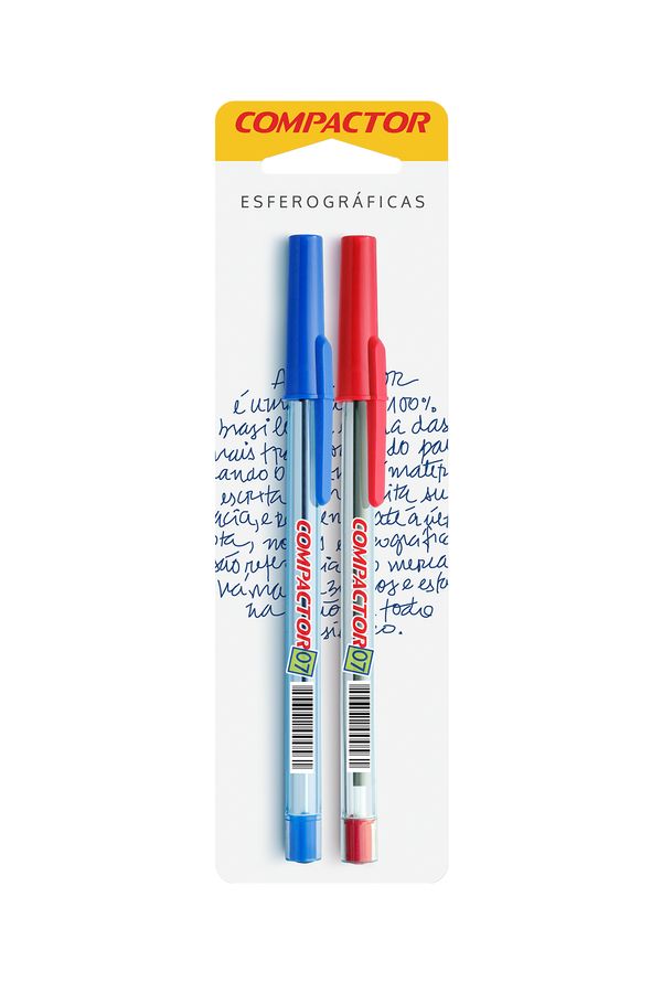 Caneta Esferográfica Compactor 0.7mm Azul e Vermelho com 2 Unidades