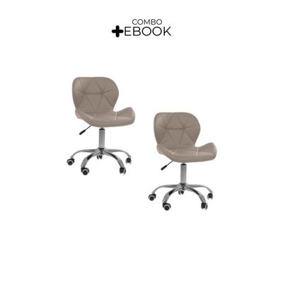 Kit 02 Cadeiras Giratórias Office Eiffel Slim Oficial Bege