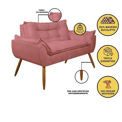 Kit 02 Poltronas + Sofá 2 Lugares Com Puff Opala Balaqui Rosa