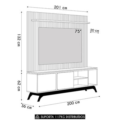 Painel Tv 75 Pol Benty E Rack Bancada 200cm Nice Nature/off L06 - Mpozenato