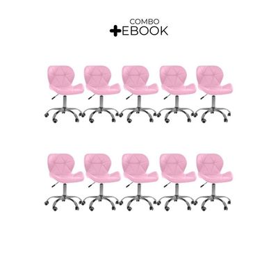 Kit 10 Cadeiras Office Eiffel Slim Ajustável Oficial Rosa