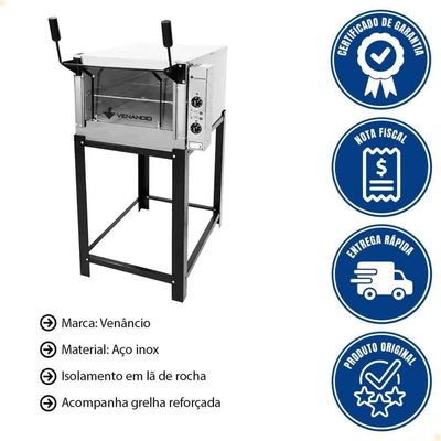 Forno Industrial Venâncio Roma Inox 60 Cm Elétrico Com Pedra Refratária 220V Feri60