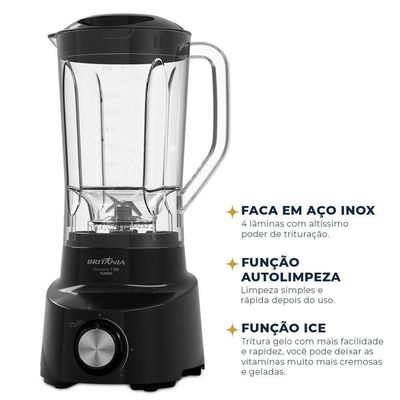 Liquidificador Britânia 2,6L 4 Velocidades Preto Diamante 1100 110V