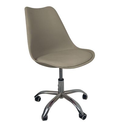 Kit 8 Cadeiras Office Base Cromada Com Rodizio Giratória Saarinen Bege