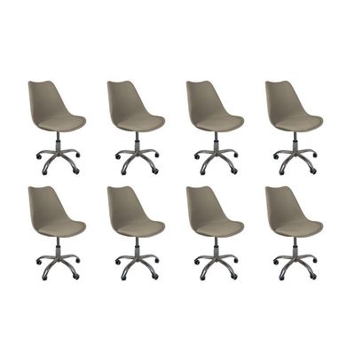 Kit 8 Cadeiras Office Base Cromada Com Rodizio Giratória Saarinen Bege