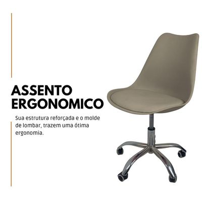 Kit 8 Cadeiras Office Base Cromada Com Rodizio Giratória Saarinen Bege