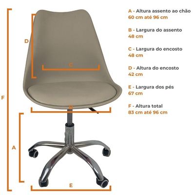 Kit 8 Cadeiras Office Base Cromada Com Rodizio Giratória Saarinen Bege