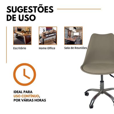 Kit 8 Cadeiras Office Base Cromada Com Rodizio Giratória Saarinen Bege