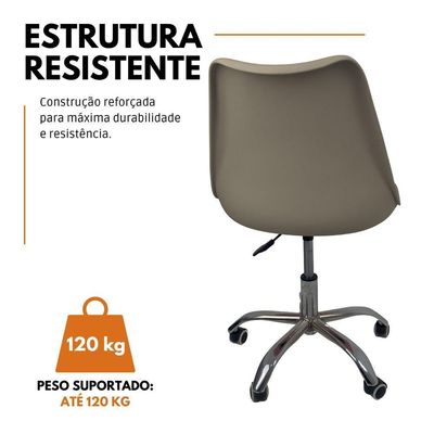 Kit 8 Cadeiras Office Base Cromada Com Rodizio Giratória Saarinen Bege