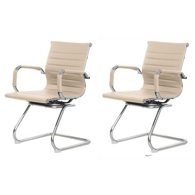 Kit 2 Cadeiras Escritório Interlocutor Stripes Fixa Pu Nude