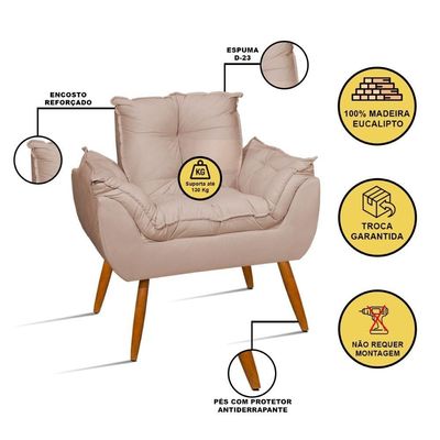 Kit 2 Poltronas + Namoradeira + Puff Opala Decorativa Balaqui Bege