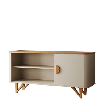 Rack Venice 120cm Para Tv Até 50 Com Pés Em Madeira Maciça Off White-nature Off White-nature