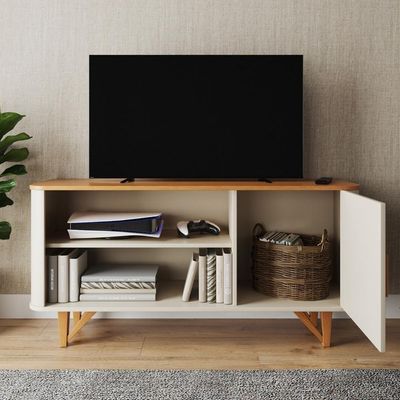 Rack Venice 120cm Para Tv Até 50 Com Pés Em Madeira Maciça Off White-nature Off White-nature
