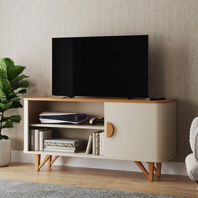 Rack Venice 120cm Para Tv Até 50 Com Pés Em Madeira Maciça Off White-nature Off White-nature