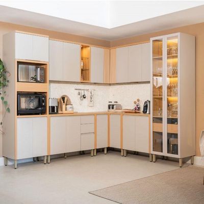Balcão Canto Com Tampo Allure Linea Brasil 100% Mdf Jequitiba/gris Fosco