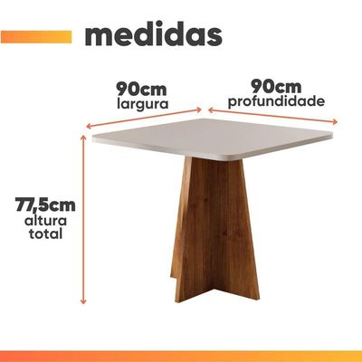 Mesa Sala De Jantar Quadrada 0,90m Moove Madeirado/off White