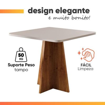 Mesa Sala De Jantar Quadrada 0,90m Moove Madeirado/off White