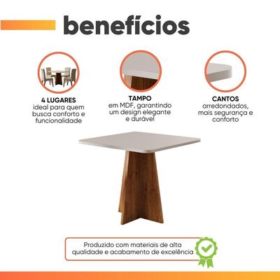 Mesa Sala De Jantar Quadrada 0,90m Moove Madeirado/off White
