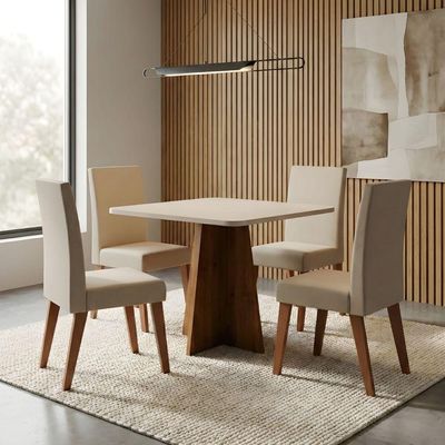 Mesa Sala De Jantar Quadrada 0,90m Moove Madeirado/off White