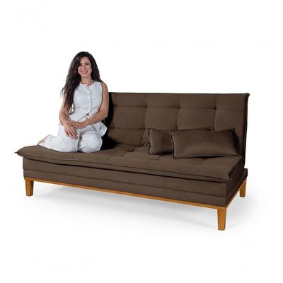 Sofá Cama Reclinável Casal 1,84m Island Suede Marrom Premium