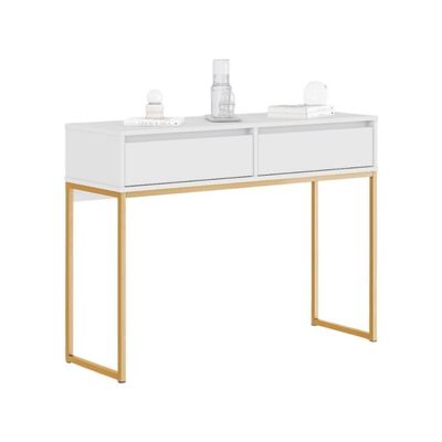 Aparador Buffet Rio 2 Gavetas Para Sala 90 Cm Branco Dourado