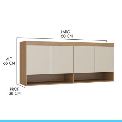 Armário Aéreo 4 Portas Guarda Roupa Modulado Selene 160x68 Cm Mdp Carvalho 6003 Menu