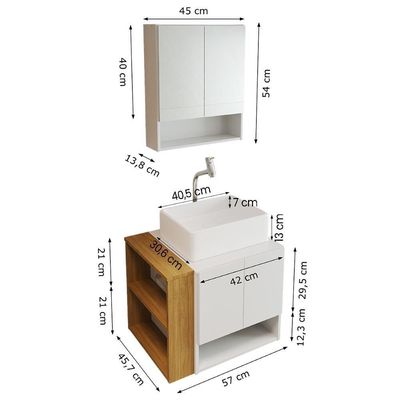 Gabinete Troia Espelheira Cuba Raffinata Branca E Papeleira Branco-naturale