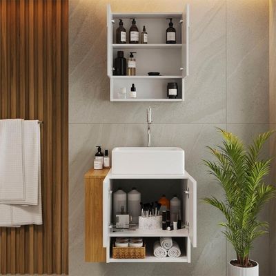 Gabinete Troia Espelheira Cuba Raffinata Branca E Papeleira Branco-naturale