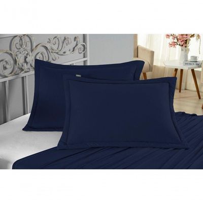 Porta Travesseiro Matelado Nobre 2 Peças Malha 100% Algodão - Azul-marinho
