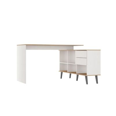 Escrivaninha De Canto Home Office 2 Gavetas E Nichos Menu Móveis Branco/carvalho