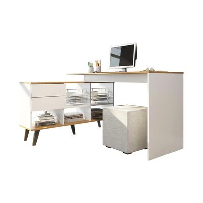 Escrivaninha De Canto Home Office 2 Gavetas E Nichos Menu Móveis Branco/carvalho