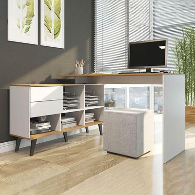 Escrivaninha De Canto Home Office 2 Gavetas E Nichos Menu Móveis Branco/carvalho