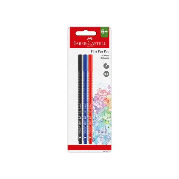 Caneta Faber-Castell Fine Pen Pop com 3 Unidades Caneta Faber-Castell Fine Pen Pop com 3 Unidades