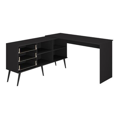 Mesa De Escritório Em L Com 3 Gavetas Porto Multimóveis Mp6044 Preto