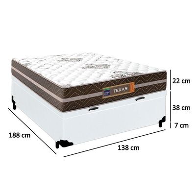 Cama Box Baú Casal Sintético + Colchão Molas Ensacadas Texas Prime Colchões 138cm Branco - Suporta Até 120 Kg Por Pessoa