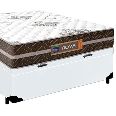 Cama Box Baú Casal Sintético + Colchão Molas Ensacadas Texas Prime Colchões 138cm Branco - Suporta Até 120 Kg Por Pessoa