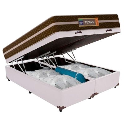 Cama Box Baú Casal Bipartido Sintético + Colchão Molas Ensacadas Texas Prime Colchões 138cm Suporta Até 120kg Por Pessoa