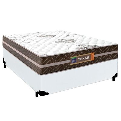Cama Box Casal Sintético + Colchão Molas Ensacadas Texas Prime Colchões 138cm Branco - Suporta Até 120 Kg Por Pessoa