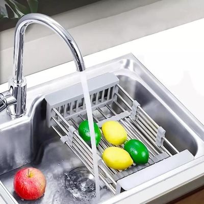 Escorredor Pia Inox Retratil Ajustavel Suporte Lavar Frutas Legumes Verduras