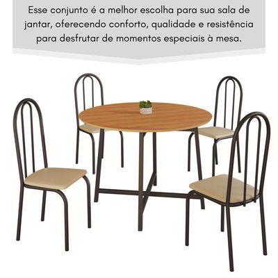 Conjunto Sala De Jantar 90cm Ilhabela 4 Cad Preto C- Creme
