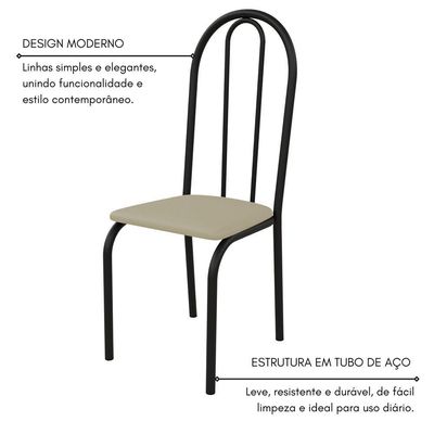 Conjunto Sala De Jantar 90cm Ilhabela 4 Cad Preto C- Creme